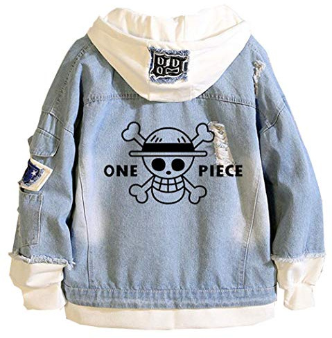 WANHONGYUE Anime One Piece Luffy Zoro Hoodie Denim Jacket Unisex Cosplay Jeansjacke Outwear Mäntel Blue 1 M