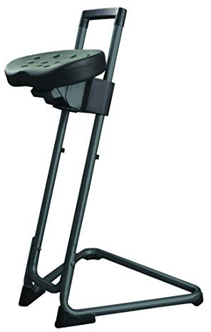 STIER Assis-debout avec châssis en acier, hauteur d';assise 600-850 mm, assise en PU, noir, forme ergonomique, réglage en hauteur, chaise d'atelier