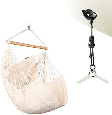 LA SIESTA® Habana hängstol Basic Size + monteringssats för avkoppling och stil: 360° vridbar, högkvalitativ bambu – GOTS-certifierad, bomull (lameller)