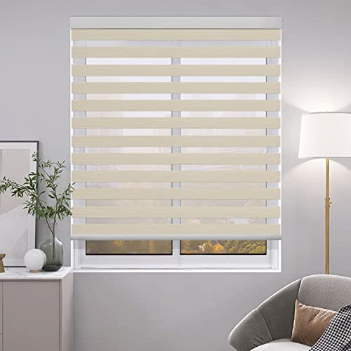 ACMEART Cordless Roller Blinds,Zebra Roller Blind with Valance,Zebra Blinds & Shades,Safer for Children and Pets,Blackout-Light Beige