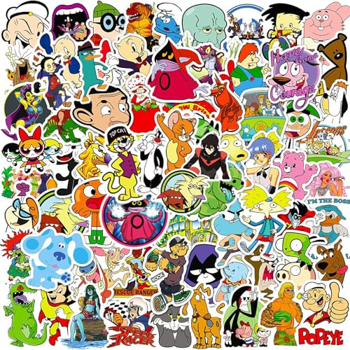 Autocollants de des années 90, 100PCS autocollants amusants et mignons, divers autocollants nostalgiques en vinyle imperméable à l'eau pour ordinateur portable, skateboard, enfants et adolescents