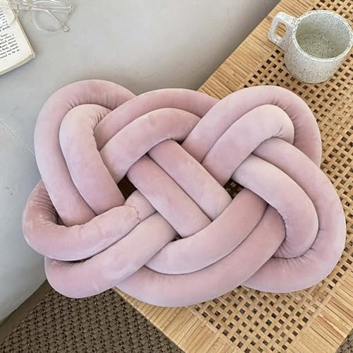 PTKG Knotenkissen, geknotetes Kissen Plüsch-Kisse Knotenkissen Knot Kissen Deko-Kissen Bett Zimmer Dekor Spielzeug Geknotetes Kissen für Sofa Bett Dekorativ,Rosa,45x35CM