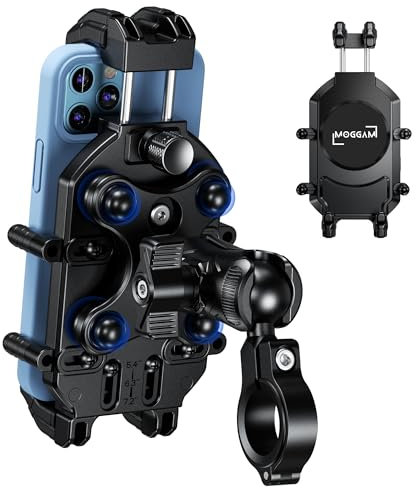 MOGGAM Handyhalterung Motorrad Ultrarobust 【Diebstahlschutz und Antivibrationsdesign】 Motorrad Handyhalterung für 5,4 bis 7,2 Zoll und Rugged Smartphone Handyhalter Fahrrad 【Verstellbarer Arm 360°】