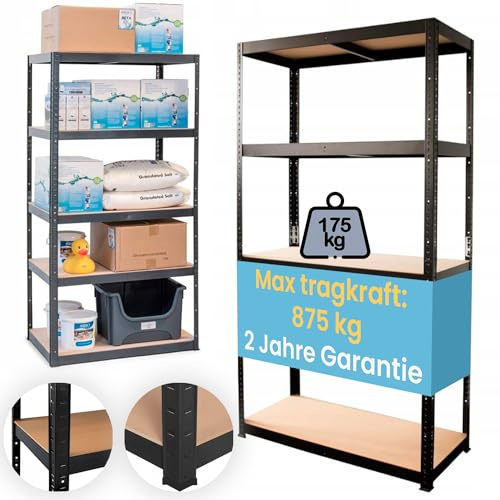 SMART REGALY – metallhylla – bred hylla – antal hyllor: 5 – 180 x 75 x 40 cm – hyllans lastkapacitet 175 kg – hyllor – förvaringshylla