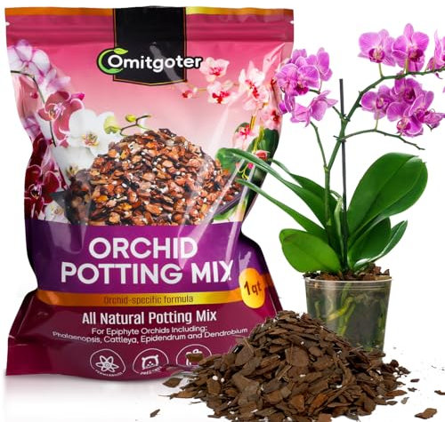 Omitgoter Mezcla orgánica para macetas de orquídeas, 1 cuarto de galón, mezcla de corteza de orquídea y perlita, específicamente formulada para orquídeas