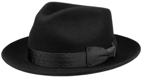 Stetson Sombrero de Fieltro Lana Hillsides Hombre - Fedora con Forro, Banda grosgain, Grosgrain Invierno otoño/Invierno - M (56-57 cm) Negro