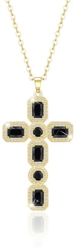Linawe Collana a catena nera a catena dorata collana a croce da donna in oro, ciondolo in cristallo con pietra portafortuna con diamante, catena placcata in oro con gioielli a croce