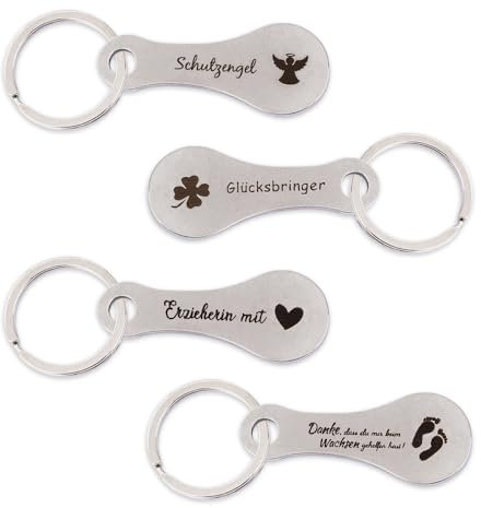 Bieiyhe 4 Chiave per Carrello Della Spesa,Gettone Carrello Spesa Rimovibile,Anello Portachiavi Del Carrello Della Spesa,Chip Del Carrello Della Spesa In Acciaio Inox,Strumento per Carrello Della Spesa