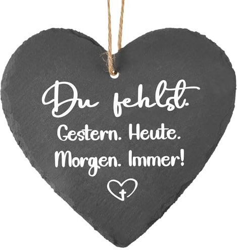 Weewooday Decoración de Tumbas Resistente a Intemperie Pizarra en Forma de Corazón con Cordón para Colgar Corazón de Pizarra con Grabado Plato de Pizarra con Frase Decoración de Tumba para Recordar