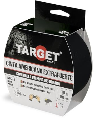 TARGET CTN1050N - Cinta Americana Extrafuerte, Heavy Duty | Reforzada con malla, Hasta 0,43mm de grosor (NEGRO, 10M X 50mm)