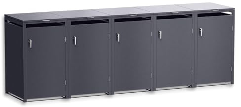 Metzler Mülltonnenbox 5er 240L in Eisenglimmer, Mülltonnenverkleidung für 5 Tonnen abschließbar und mit Automatikdeckel, pulverbeschichteter & witterungsbeständiger Stahl in DB 703, Müllbox rostfrei