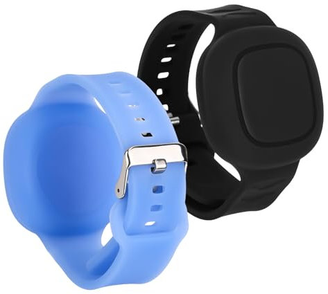 BOXOB 2pcs Soft Silicone Bracelets for Tile Mate 2024 Tracker, Waterproof Protective Wristband Holder Case Accessories for Kids Teen Elderly (Blue, Black)