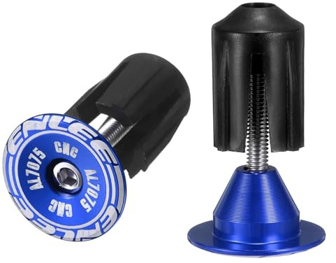 HARFINGTON Bike Handlebar End Plugs Aluminum Bar End Caps 24-35mm Adjustment Expanding Locking with Screw for MTB Road BMX Fixed Gear Bike, Blue