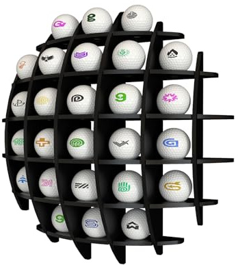 Golf Ball Display Case Acrylic, Spherical Golf Ball Display Rack, Golf Ball Display Case Wall Mounted, Golf Ball Case Display up to 26 Golf Balls(Black)