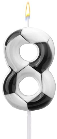 Soccer Candle, Football Birthday 8th Number Eight Candles Soccer Cake Topper Sport Theme Cake Decorations for Boys Girls Eighth Birthday Celebration Decor Supplies (Number 8)
