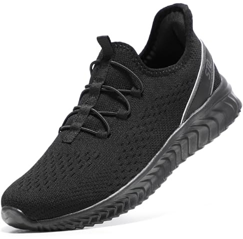 STQ Womens Walking Shoes Comfortable Orthopedic Shoe for Women Plantar Fasciitis Knit Slip on Sneakers Gym Work Travel Essentials, All Black, Size 9