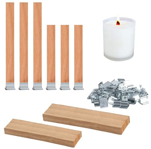 Newoutset 120 Pcs Mechas para Velas de Madera con Soportes de Hierro, Mecha para Velas de Madera Natural sin Humo para Hacer Velass Manualidades, Bricolaje, Decoración(13 x 130 mm, 13 x 150 mm)