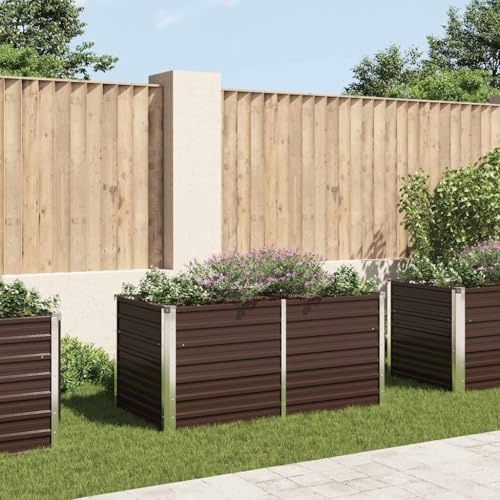 Mokuyary Mesa de Cultivo de Acero galvanizado marrón 160x80x77 cm barandilla de balcón, Resistente a la Intemperie, Barandilla erraza Exterior