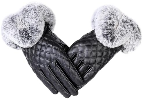 XUWEWI Läderhandskar för damer läderhandskar kvinnor varm tjock vinter eleganta flickor vantar, Svart, en storlek