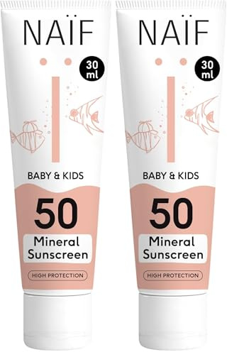 Naïf - Crema solare a base minerale - per neonati e bambini - SPF 50 - Profumo delicato - Crema senza octocrylene - Protezione UVA e UVB - Resistente all'acqua - Dermatologicamente testato - Senza