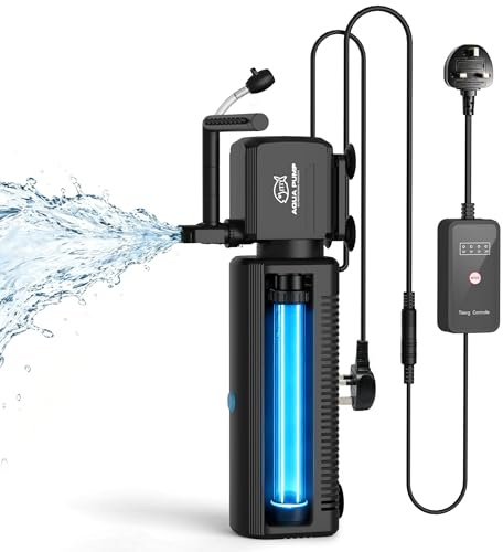 ITIY Filtro de acuario 4 en 1, filtro de luz U-V con temporizador, bomba interna de acuario con modo de bombeo de agua de lluvia de oxigenación para tanques de agua dulce y salada (12 W 1000 L/H)