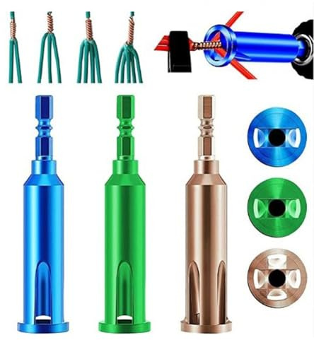 3-Wire Wire Stripper Doubling Machine 45# Steel Automatic Winding for Power Drill Electrician Workshop Home Factory Use Green