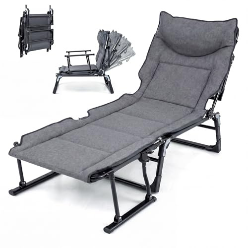 GIANTEX Lettino da Campeggio Pieghevole e Portatile, Brandina Trasformabile con Schienale Regolabile, Imbottitura e Cuscino, Sdraio Prendisole, Sedia, per Esterno e Interno, Max 200 kg, Grigio