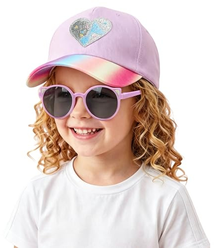 HTTDSLF Gorra Niña y Gafas de Sol, Sombrero de Cola de Caballo, Gorra de BéIsbol Ajustable, Accesorios de Vacaciones de Verano, Gafas Sol Protección Verano para Regalos