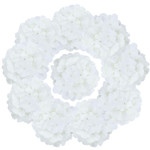 AVIVIHO White Hydrangea Silk Flowers Heads Pack of 10 Ivory White Full Hydrangea Flowers Artificial with Stems for Wedding Home Party Shop Baby Shower Decor