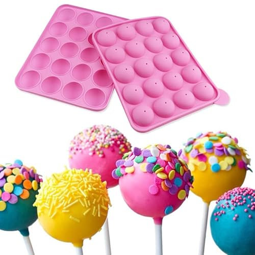 Linian Molde Lollipop, Molde de Silicona para Cake Lollipop Partido, Jelly y Chocolate, no Adhesivas, Rosa