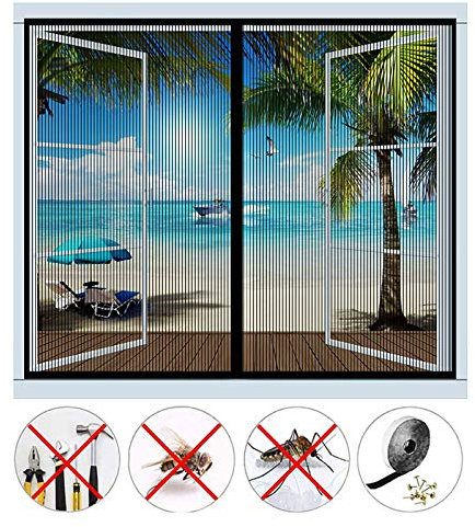 Mosquitera magnética para ventanas o puertas de balcón (31 x 47 pulgadas) 80 x 120 cm), color negro