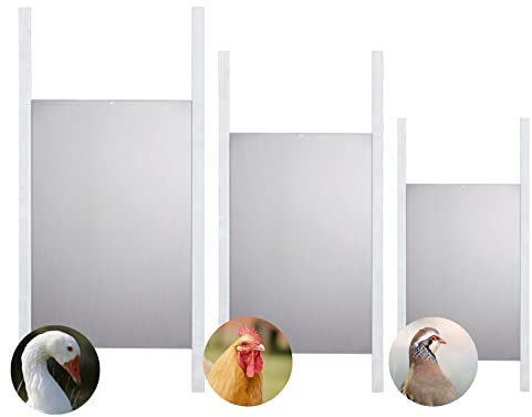 Puerta de Aluminio para gallinero - Puerta automática (Motor no Incluido) - Incluye rieles y perforación para Pasar el Cable - Tamaño Ideal para gallinas enanas (Ref. Map)