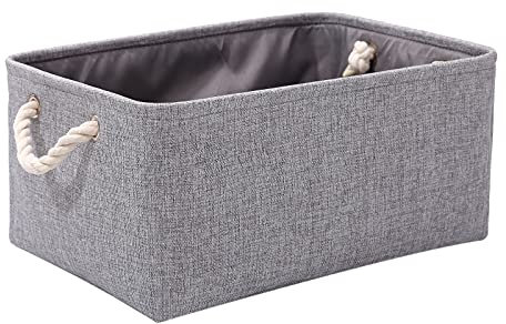 PWVMWM Fabric Grey Storage Boxes with Handles, Small Canvas Storage Basket for Cupboards, Shelves, Toys, Clothes, Office (grey, small)