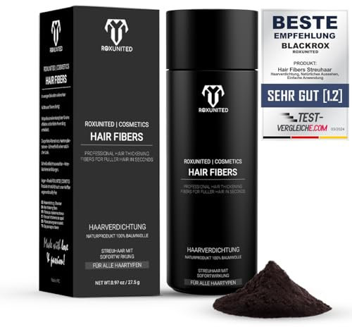 ROXUNITED Streuhaar & Haarpuder 27,5G [Mittel Braun] Vergleichssieger 2024 | Für Männer & Frauen | Perfekt zur Haarverdichtung & als Haarauffüller | Schütthaar | Steigert das Haarvolumen