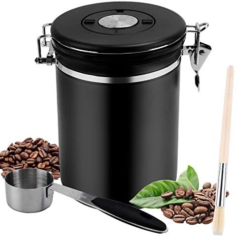 Towviy Lata de Café 1.8L Bote para Café Tarro de Café Hermético De Acero Inoxidable Bote Café Hermetico Recipiente de Café al Vacío(+Cepillo de Limpieza y Cuchara, 1.8L)