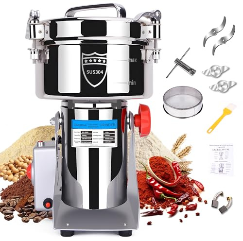Greatrue 2000g Electric Grain Mill Grinder, 304 Stainless Steel Flour Mill, 3600W High Speed Spice Grinder, Electric Grain Mill for Dry Wheat, Oats, Corn, Pepper and Coffee Beans
