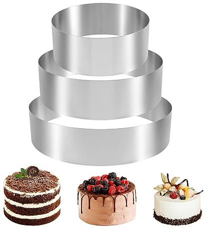 Asuinxurr 3 Stück Tortenring Edelstahl Backring Kuchenring Backrahmen Rund Cake Ring Tortenring Set für Creme, Schicht, Motivtorten, Gebäck Moussekuchen Hochzeiten Geburtstag (6CM Hoch)