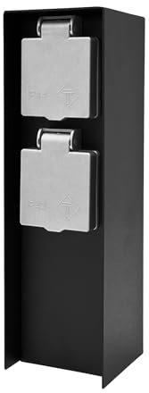 Garten Steckdose Steckdosensäule aus Edelstahl mehrfach, max. 3680 Watt, IP44 wetterfest, Outdoor Außenbereich, H 23cm eckig SCHWARZ (1pcs, 2-Fach)