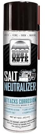 RustKote Salt Neutralizer Aerosol, 16oz, Corrosion Protection, Attacks Corrosion, Neutralizes Brine and Road Salt, Foaming Action. Use on Carpet Floor mats, Cars, Trailers, Salt Stains, and More!