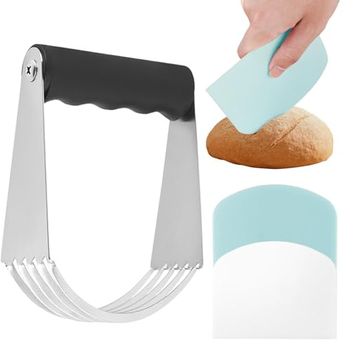 Pastry Blender Stainless Steel, Dough Cutter with 2 Dough Scrapers | Dough Blender Tool Hand Pastry Cutter Mixer for Butter, Flour, Pie Crust, Biscuits and Baking