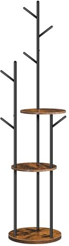 HOOBRO Garderobenständer, Freistehender Kleiderständer, Garderobe in Baumform Garderobenständer mit 6 Haken und 3 Regalen, für Kleidung, Hut, Wohnzimmer, Schlafzimmer, Braun und Schwarz EBF36YM01