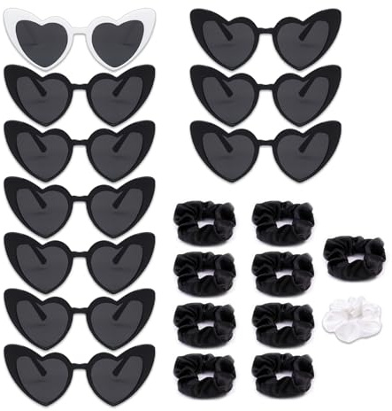 Eowppue Set de 10 Gafas de Sol con Forma de Corazón,Conjunto de Corbatas para el Cabello con Gafas de Sol, Accesorio Festivo y Elegante