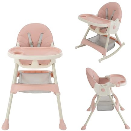 Donened - 3 in1 Kinderhochstuhl mit Tisch und Rollen, Kombihochstuhl, Mitwachsend Esszimmerstuhl, für 6 Monate bis 3 Jahre alt (Rosa)