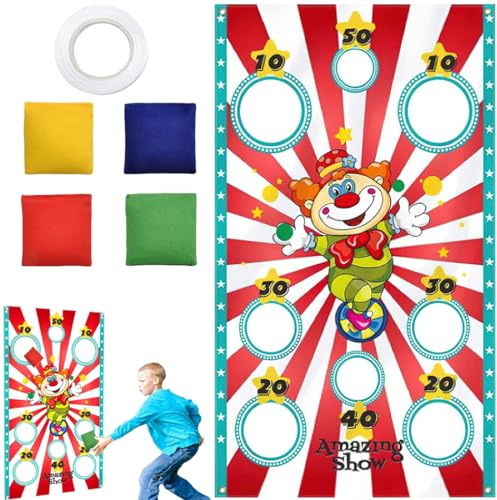 YANXINKE Carnaval Juego Payaso con 4 Bean Bags, Circo Juego Lanzamiento Pancarta, para Interior y Exterior Juguetes Niños