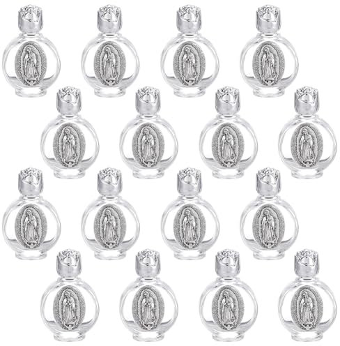 WEBEEDY 16 botellas de agua bendita en relieve, 15 ml, recipientes de agua bendita vacíos con tapa plateada, pequeñas botellas de vidrio para la decoración de la fiesta de bautizo de Pascua en casa