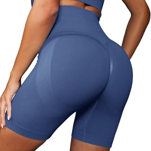 JTSONN Damshorts Scrunch Butt Lifting Sport Shorts Magsport Sömlös Cykling Shorts Löpning Tights Sport Korta Leggings för Fitness Yoga Workout, Mörkblå, S