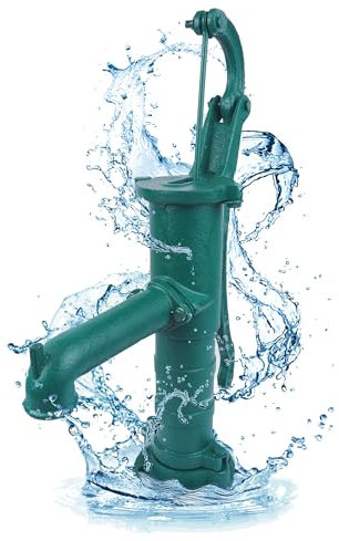 BAUSTER® Schwengelpumpe manuell aus Gusseisen – nostalgische Handpumpe für Gartenbrunnen Teich & Deko – starke Saughöhe bis 8 m