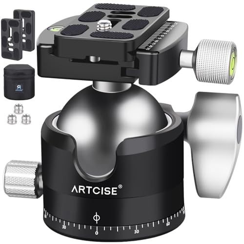 ARTCISE Low Profile Tripod Ball Head 56mm Ball CNC Aluminum Alloy Arca-Swiss Panorama Heavy Duty Tripod Head for DSLR Video Camera Monopods Tripod Camcorder Slider Max Loading 88lbs/40kg