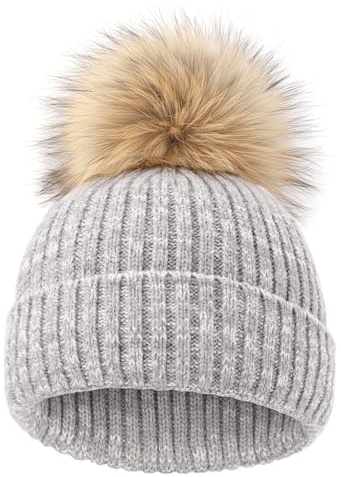DRESHOW Gorro Bebe Invierno Gorro Lana Niño Sombreros Unisex de Punto Suave para Niños y Niñas con Pompón Bonito Gorros Cálidos para Niños de 3-24 Meses