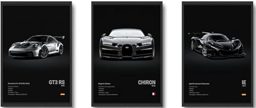CSLGQGV Car Poster Vintage Racing Car Wall Art Supercar Canvas Prints Painting For Men Room Pictures Guys Dorm Room Aesthetics Decor Bedroom Office (frame, 12x16 Canvas) black 01